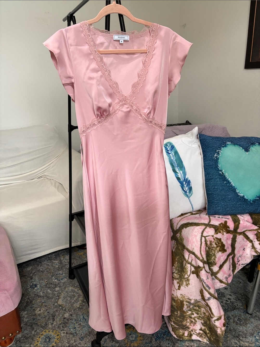 RIHOAS Dusty Pink Satin Lace-Trim Nightgown